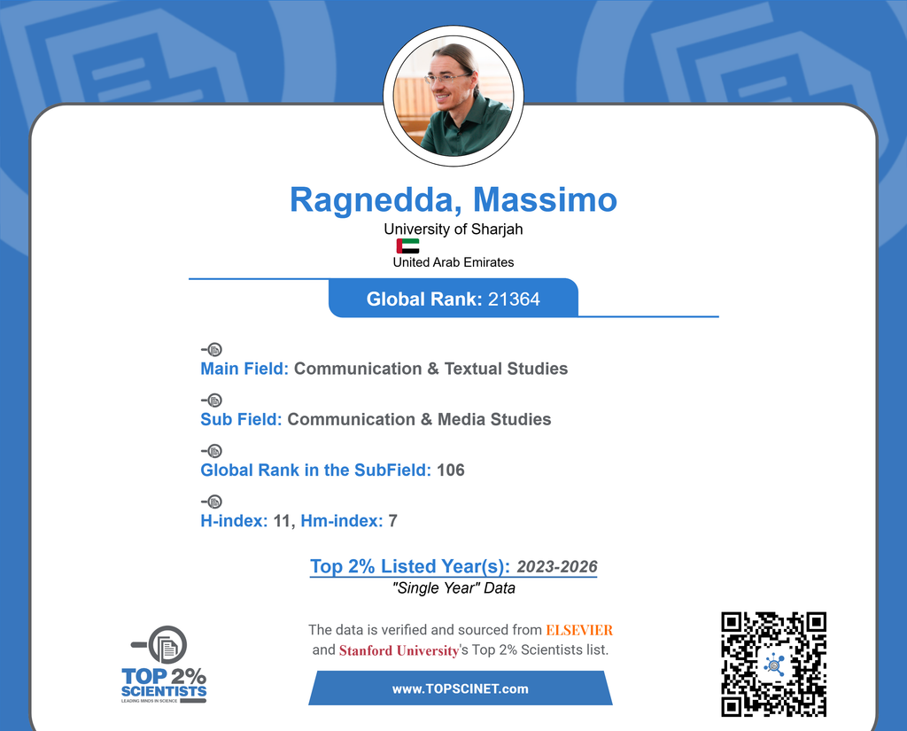 Massimo Ragnedda included in the Stanford/Elsevier Top 2% Scientists List for the fourth consecutive year.